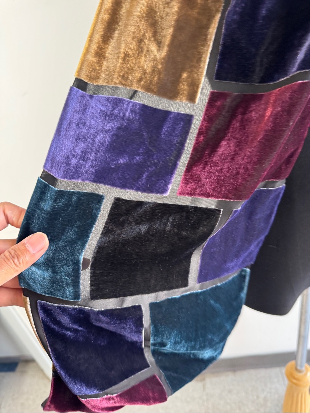 Vintage Chico's Velvet Patchwork Scarf Multicolor Burnout Wrap Boho Lagenlook - Picture 3 of 11